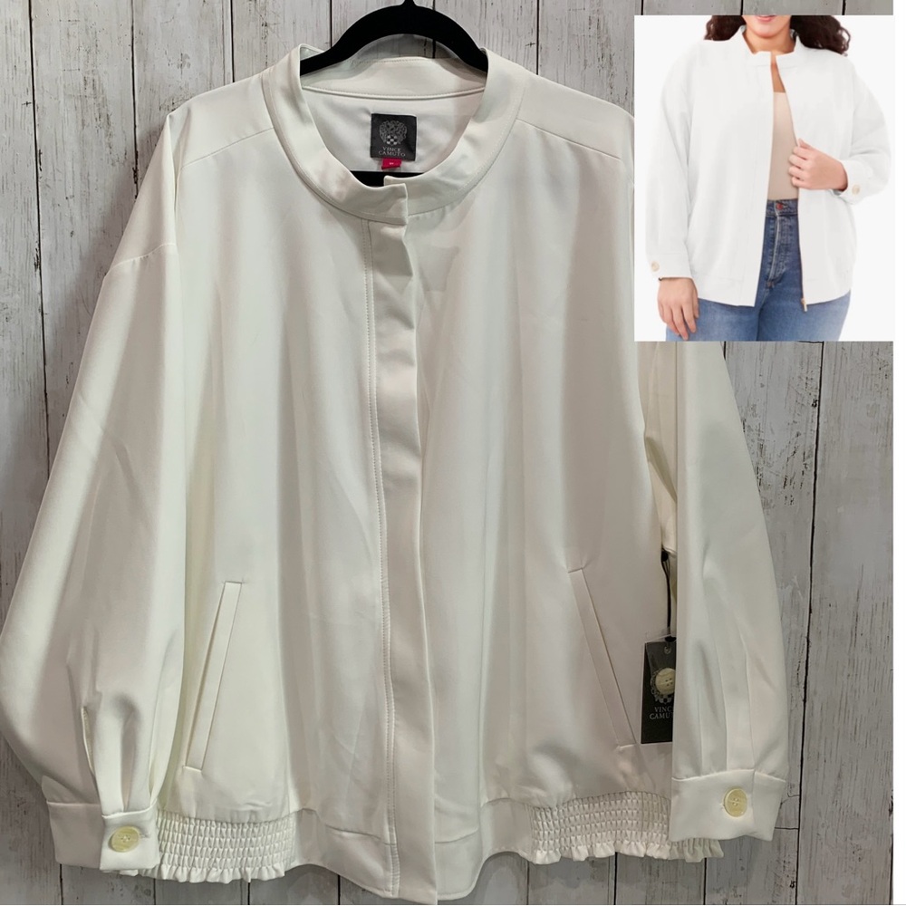 VINCE CAMUTO Soho Stretch Twill Banded Collar LongSleeve Zip Bomber Jacket 3X